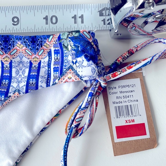 Rachel Roy tanga 1 string bikini bottom Moroccan blue orange white multi XSorM - Picture 9 of 13